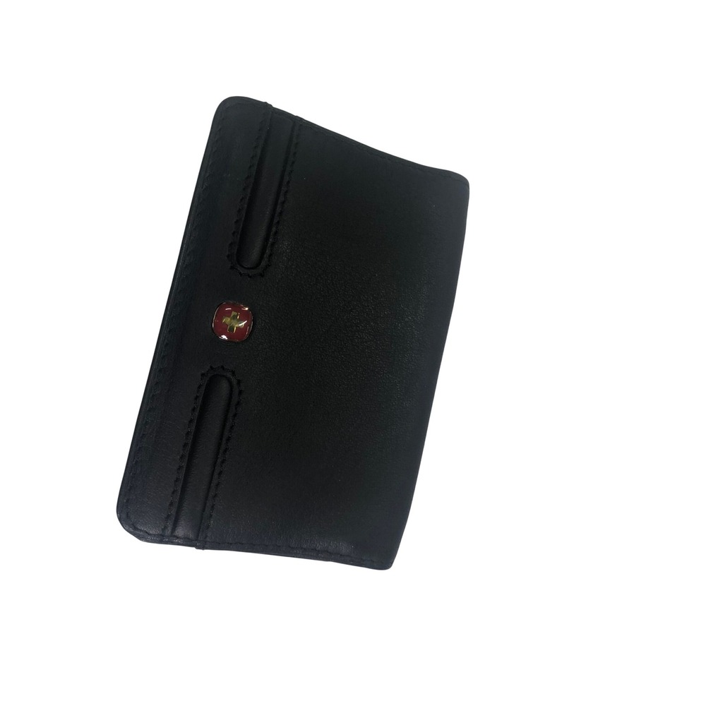 Wenger Swiss Army Black Leather Bifold Card Case Wallet ID Window Slim Mens